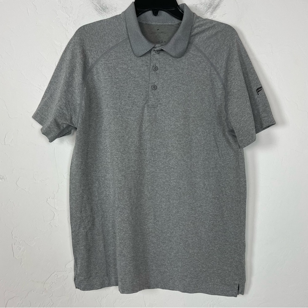 Fabletics Shirt Polo Short Sleeve Light Marled Heather Gray The Training Day Top